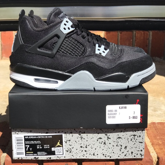 Air Jordan Retro 4 Black Canvas “Steel” GS Size 4.5Y/ 6W - Picture 2 of 16
